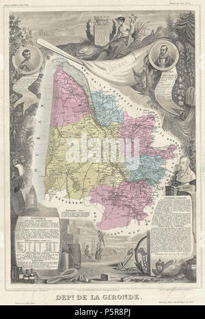 1861 Carte Levasseur du Département de la Gironde (Bordeaux Wine Region - Geographicus - Gironde-levasseur-1861. Banque D'Images