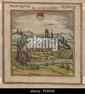 N/A. Fribourg / Freiburg im Uechtland, vom Blatt der Dreizehn Alten Orte der Schweiz . 1572. Georg Braun ; Frans Hogenberg 230 Braun Dreizehn Orte Fribourg UBHD Banque D'Images