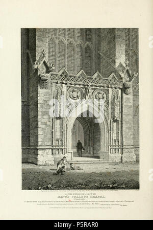 Anglais : Porche d'entrée du sud à King's College, Cambridge le 30 septembre 1805. N/A 238 antiquités architecturales de Britton, 1807 - King's College Chapel 03 Sud, porche d'entrée - architecturalant01brit 0066 Banque D'Images