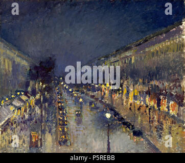 Le Boulevard Montmartre la nuit . Anglais : Vers la fin de sa vie, Pissarro de plus en plus tournés vers les représentation des scènes de ville à Paris, Rouen, Dieppe, Le Havre et Londres, peint principalement depuis les fenêtres d'hôtels et appartements. En février 1897, il a pris une chambre à Paris à l'Hôtel de Russie, à l'angle du Boulevard des Italiens et la rue Drouot, et produit une série de peintures de l'Boulevard Montmartre à différents moments de la journée. Pissarro peut avoir été influencée par la série de peintures de Monet sur lequel a été engagé à cette époque, et par la scènes urbaines Banque D'Images