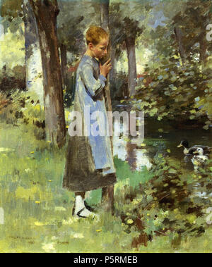 N/A. English : 'par la rivière", huile sur toile, par le peintre américain Theodore Robinson. 25,5 in. x 21.25 in. Collection privée. Image courtoisie de l'Athenaeum. . 1887. N/A 254 par la rivière Theodore Robinson 1887 Banque D'Images