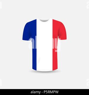 Men's T-shirt et l'icône drapeau France.fond fond Jersey col rond.Vue de face.les ombres et met en lumière les templates.maillot blanc mock up te Illustration de Vecteur