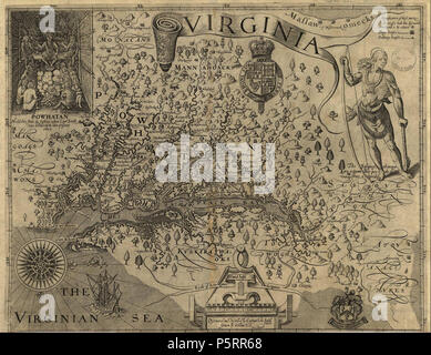 N/A. Anglais : John Smith, un site de Virginie : avec une description de le pays, les marchandises, les personnes, le gouvernement et la Religion (1612) . 1612. Le capitaine John Smith 269 Capt John Smith's map of Virginia 1624 Banque D'Images