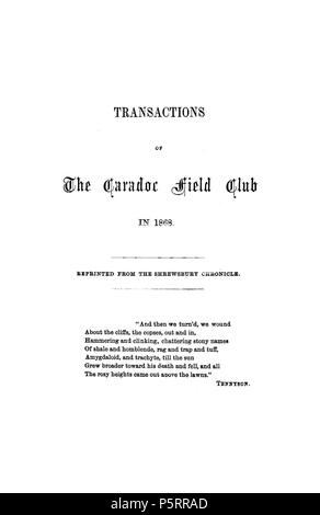Caradoc Field Club. Anglais : le périodique de la Caradoc Field Club qui a publié des rapports sur les activités du club aux côtés d'articles sur l'archéologie, la botanique et la géologie du Shropshire et ses environs. Les titres : les transactions de la Caradoc et vallée de la Severn Field Club (1893). Cymraeg : Cylchgrawn y Caradoc Field Club une cyhoeddi adroddiadau yn oedd ar weithgareddau ynghyd «erthyglau r clwb ca archeoleg botaneg ar, un daeareg Amwythig Sir cyffiniau a'r. Teitlau cysylltiol : Opérations de la Caradoc et Severn Valley Field Club (1893) 270 Caradoc Field Club gallois (Journal officiel) Banque D'Images