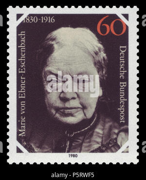 N/A. Anglais : 150e jour de la naissance de Marie von Ebner-Eschenbach (1830-1916) Deutsch : 150. Geburtstag von Marie von Ebner-Eschenbach (1830-1916) Graphiques par Wiese Ausgabepreis : 60 Pfennig Premier jour d'émission / Erstausgabetag : 14. Août 1980 Michel-Katalog-Nr : 1057 . 18 août 2010. Deutsche Bundespost 417 DBP 1980 1057 Marie von Ebner-Eschenbach Banque D'Images