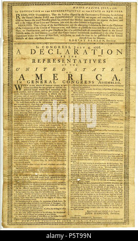 N/A. Broadside imprimé par l'éditeur de journal et de l'imprimante John Holt à White Plains, New York, le 9 juillet, 1776), est l'un des quatre de l'affiche-comme des documents qu'il a faite que survit encore. Les autres dépliants Holt de la Déclaration d'indépendance sont au comté de Westchester Archives en Elmsford, New York, la New York Public Library à New York City et la Bibliothèque Huntington à San Marino, en Californie. 9 juillet 1776. John Holt, éditeur 431 Déclaration d'indépendance - John Holt Broadside Banque D'Images