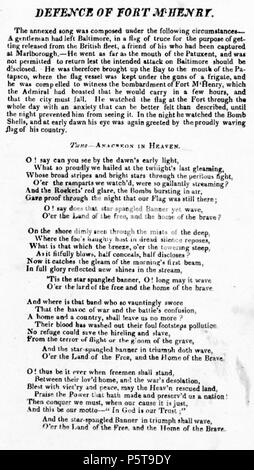 N/A. L'un des deux exemplaires de la broadside 1814 impression de la défense du fort McHenry, un poème qui est devenu plus tard l'hymne national des États-Unis. L'année 1814. Francis Scott Key 431 Défense du fort m'Henry travers Banque D'Images