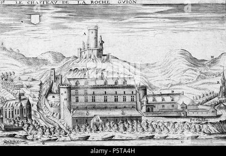N/A. Deutsch : Stich mit einer Ansicht des Schlosses La Roche-Guyon . 17e siècle. N/A 335 Chateau de la Roche-Gyon Chastillon Banque D'Images