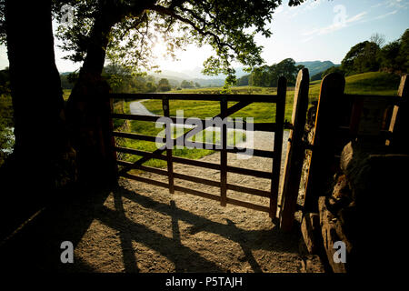 Si vous avez besoin de porte et un droit de passage des terres agricoles près de Skelwith chemin dans le lake district angleterre uk Banque D'Images