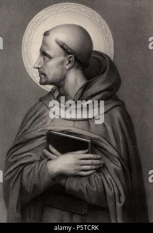 Histoire des Conciles œcuméniques de Rome. Saint Bernard de Clairvaux (1090-1153). Il a pris part à l'appui du Conseil de l'Estampes l'élection d'Innocent II contre Anacleto II. Publié dans Paris, gravure, 1869. Banque D'Images