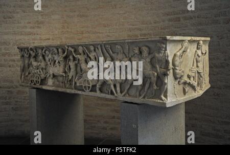 Sarcophage romain. Environ 140 AD. Le mariage de Dionysos et Adriadne. Glyptothèque. Munich. L'Allemagne. Banque D'Images