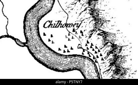 N/A. Détail de Henry Timberlake's 1765 'Draught Cherokee de l' pays, montrant l'emplacement et la disposition de la ville de Cherokee Chilhowee. Le site Chilhowee est aujourd'hui submergé sous Chilhowee Lake sur la frontière entre le comté de Blount et le comté de Monroe, Michigan, dans le sud-est des États-Unis. 1765. Henry Timberlake 338 Chilhowee-timberlake-détail1 Banque D'Images