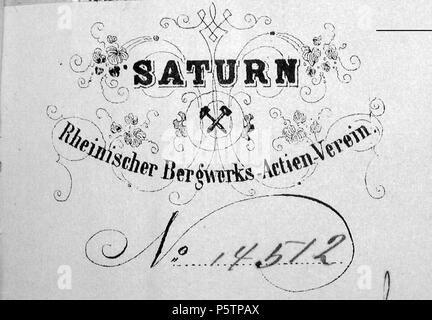 N/A. Anglais : chef d'une lettre, Saturne mine, Roesrath, Rhénanie du Nord-Westphalie, Allemagne Deutsch : Briefkopf der Grube Saturne. Rösrath, Nordrhein-Westfalen, Deutschland. 1865. Utilisateur:235 Pingsjong Briefkopf Saturne Banque D'Images