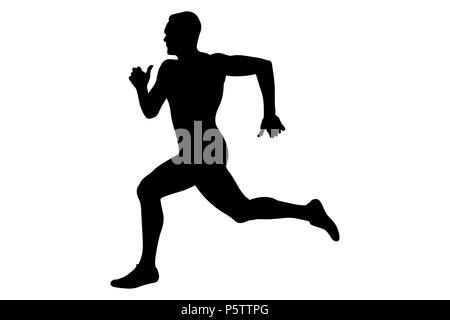 Homme runner sprinter silhouette noire la concurrence dans l'athlétisme Banque D'Images