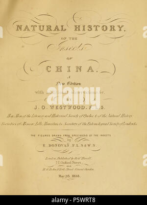 N/A. Page de titre : "Histoire naturelle des insectes de la Chine". 1838. Edward Donovan (1768-1837) 465 Donovan - insectes de la Chine, 1838 - pl 00 titlepage Banque D'Images