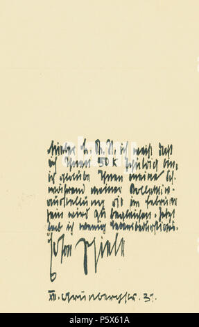 N/A. Deutsch : Brief von Egon Schiele, Wien, ohne Jahr. ' Ich weiß ich die... Vous par 50 K schuldig bin ich glaube, Ihnen meine ann. während meiner Kollektivausstellung die im Februar sein wird zu begleichen. Hab ich jetzt wenig Lebensbedürftiges ...'. Mit Schieles Anschrift : 'XII. Grünbergstr. 31.' . en 1918. Egon Schiele (1890-1918) Noms alternatifs Schiele, Egon Schiele ; e. schiele autrichien Description peintre, graveur, dessinateur et artiste visuel Date de naissance/Décès 12 Juin 1890 31 octobre 1918 Lieu de naissance/décès Tulln an der Donau près de Vienne Vienne Vienne lieu de travail Auth Banque D'Images