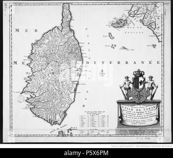 N/A. English : Nouvelle carte de l'Isle de Corse apartenante a la republique de Genes, presentement divided into two new species et soulevée, sous les ordres du baron de Neuhoff, élu roy sous le nom de Theodore Premier Ministre / levé sur les lieux par le capitaine I. Vogt 1737 . 1737. I. Vogt 382 CORSE.1737 Banque D'Images