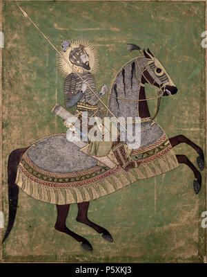 N/A. Anglais : Ce portrait de l'empereur moghol Aurangzeb monté sur un cheval, et prêts à l'assaut, a été initialement produit en 1660-70. Aurangzeb était le fils de Shah Jahan et frère de Dara Shikoh et régna de 1658-1707. Cette image est tirée de l'Album Johnson 3, 4. Comme présenté dans l'exposition de la British Library, l'Inde moghole : l'art, de la Culture et de l'Empire. Date inconnue. L'Empereur Aurangzeb inconnu 508 à cheval Banque D'Images