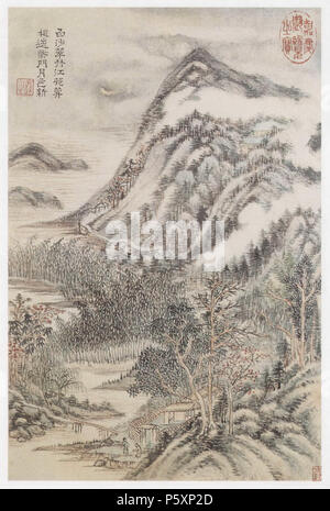 N/A. Anglais : Wang Shimin (1592-1680), dynastie Qing. En date du 1666. Album de 12 feuilles, encre et couleur sur papier, chaque feuille sur h : 39 cm, l : 25,5 cm (voir [1]) . 1666. Wang Shimin 77 Album illustrant les poèmes de Du Fu02 Banque D'Images