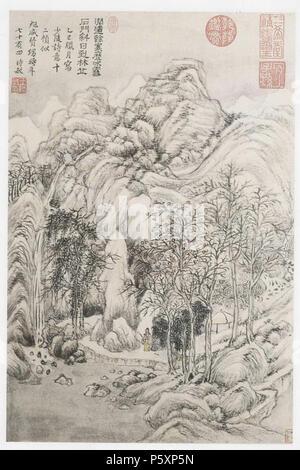 N/A. Anglais : Wang Shimin (1592-1680), dynastie Qing. En date du 1666. Album de 12 feuilles, encre et couleur sur papier, chaque feuille sur h : 39 cm, l : 25,5 cm (voir [1]) . 1666. Wang Shimin 77 Album illustrant les poèmes de Du Fu12 Banque D'Images