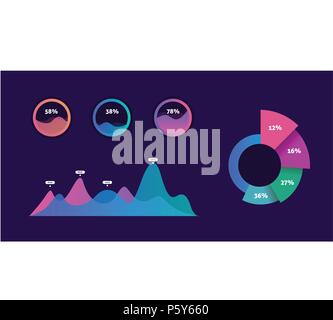 Modèle de tableau de bord de l'infographie avec des graphiques et tableaux Illustration de Vecteur