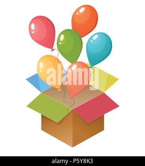 Colorful balloons flying out of gift box Illustration de Vecteur