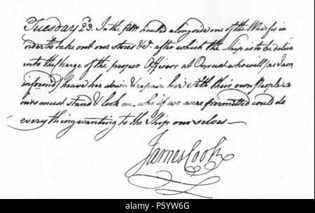 N/A. Il s'agit d'une image de l'entrée en date du 23 octobre 1770 dans le journal de Lieutenant (plus tard capitaine) Sir James Cook lors de son premier voyage d'exploration dans le Pacifique à la tête d'HM Bark Endeavour. 1770. James Cook 544 fac-similé d'Mardi, 23 octobre, 1770 (Cook's journal) Banque D'Images