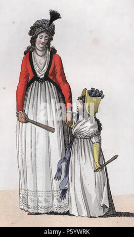 N/A. Anglais : manipulé version d'image:Fashion 1796.jpg Femme et fille porter élégamment simple à taille haute, mais pas fortement styles néoclassique. La femme porte une sorte de turban (à cette époque, les turbans étaient exclusivement porté par les femmes parmi les habitants des pays européens), tandis que la jeune fille porte un bonnet plus ordinaires. Les deux sont des fans de plié. 1796. Utilisateur:549 1796 Churchh Fashion-enh Banque D'Images