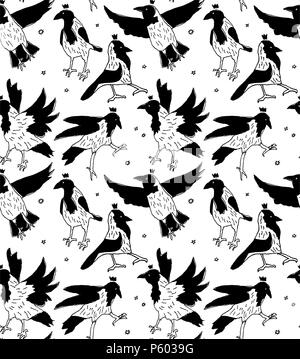 Couronnes corbeaux dans noir et blanc motif transparent Illustration de Vecteur