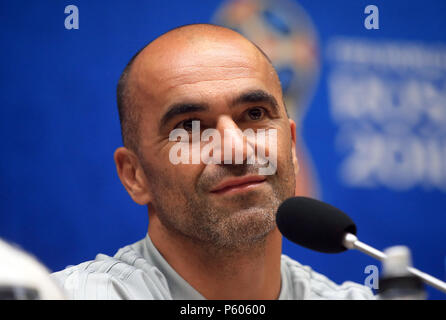 Belgique entraîneur en chef Roberto Martinez au cours de la conférence de presse au stade de Kaliningrad. Banque D'Images