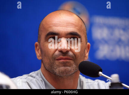 Belgique entraîneur en chef Roberto Martinez au cours de la conférence de presse au stade de Kaliningrad. Banque D'Images