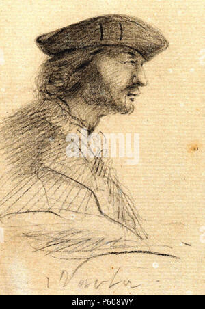 N/A. Du côté droit montre un portrait d'un homme probablement d'European-Caucasian la descente, y compris vêtements européens, un chapeau et une barbe. 18e siècle. en:Henry Hamilton (gouverneur). 536 homme européen avec chapeau et barbe Banque D'Images