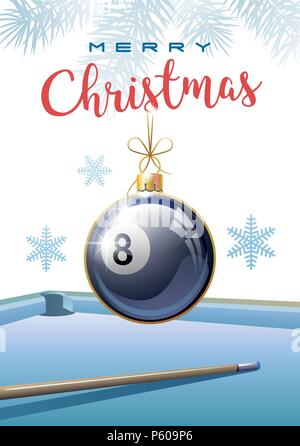 Joyeux Noël. Sports Carte de vœux. Boule de billard réaliste en forme de boule de Noël. Vector illustration. Illustration de Vecteur