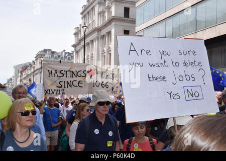 Démo, anti Brexit London 23 Juin 2018 Royaume-Uni. Campagne pour un vote du peuple sur l'accord final Brexit. Banque D'Images