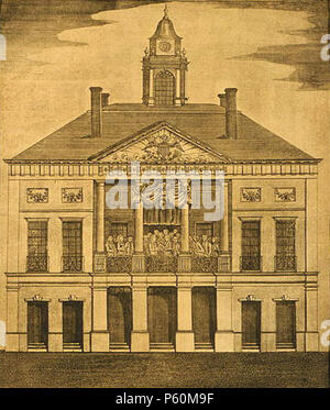 N/A. Federal Hall, le siège du Congrès / Peter Lacour delin.  ; A. Doolittle sculpt. Front elevation of Federal Hall à New York, site de George Washington's première inauguration, le 30 avril 1789, où le chancelier de l'État de New York, Robert Livingston, administré le serment d'office à George Washington sur le balcon. Photographie de 1790 gravure sur cuivre dans la collection privée de Louis Alan Talley, Washington, D.C. 1790 (gravure) ; 2000 (photographie). Amos Doolittle (1754-1832) graveur et caricaturiste américain Description Date de naissance/Décès Mer 18 Mai 1754 30 janvier 1832 L Banque D'Images