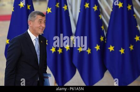 Bruxelles, Belgique. 28 Juin, 2018. Le premier ministre tchèque Andrej Babis vient à un sommet de l'Union européenne à Bruxelles, Belgique, le 28 juin 2018. Credit : Jakub Dospiva/CTK Photo/Alamy Live News Banque D'Images