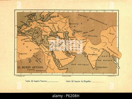 Mapa del Mundo Antiguo publicado en el libro Historia Universal, de Felipe Picatoste. Madrid, 1890. Banque D'Images