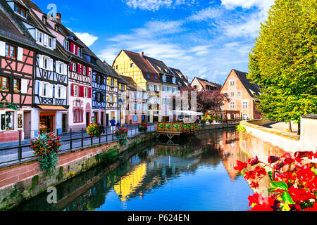 Maisons colorées traditionnelles à Colmar ville,Alsace,France. Banque D'Images