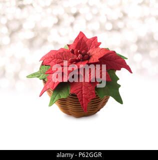 Poinsettia dans un panier. Fleur fait main mousse tissu-Iran. Fleurs artificielles faites de caoutchouc mousse. Banque D'Images