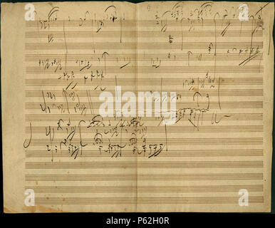 N/A. Sonate pour piano en la majeur, op. 101, Allegro : croquis manuscrit de Beethoven, l'écriture. 1816. Ludwig van Beethoven (1770-1827) Noms alternatifs Description Beethoven le compositeur et pianiste allemand c'était un rôle capital dans la transition entre les périodes classique et romantique dans l'art occidental de la musique. Beethoven demeure l'un des plus célèbres et influents de tous les compositeurs. Ses compositions les plus connues comprennent 9 symphonies, 5 concertos pour piano, 1 concerto pour violon, 32 sonates pour piano, 16 quatuors à cordes, sa grande masse la Missa solemnis et un opéra, Fidelio. Date de naissance/décès 17 déc. Banque D'Images