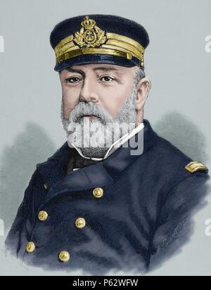 Pascual Cervera Topete (1839-1909). L'amiral de l'Armada espagnole. Gravure par Arturo Carretero (1852-1903). L'illustration espagnole et américaine, 1890. De couleur. Banque D'Images