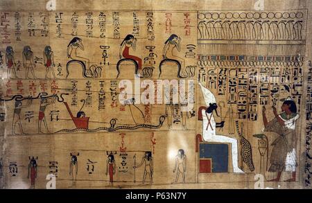 Livre de ce qui est dans le Netherworld (Amdouat). Papyrus. Hiéroglyphique cursive. Troisième période intermédiaire. 21e dynastie. 1075-944 BC. Thèbes. Neues Museum. Berlin. L'Allemagne. Banque D'Images