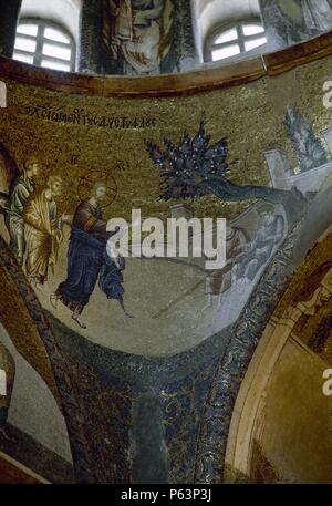 ARTE BIZANTINO. TURQUIA. SAN SALVADOR EN CHORA KARIYE CAMII. o Mosaico donde se représenta la CURACION DE DOS CIEGOS DE JERICO. Datado entre 1315 y 1321. Localizado en el primer crucero del nártex. ESTAMBUL. Banque D'Images