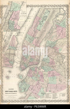 1865 Colton Plan de New York (Manhattan, Brooklyn, Long Island City) - Geographicus - NewYorkCity-colton-1866. Banque D'Images