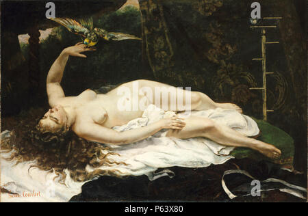 1866 Gustave Courbet - Femme avec un perroquet (rognée). Banque D'Images