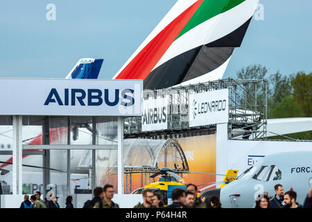 BERLIN, ALLEMAGNE - 25 avril 2018 : stand de l'entreprise multinationale européenne Airbus. ILA Berlin Air Show Exhibition 2018 Banque D'Images