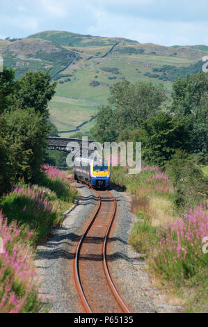 Une première classe Transpennine 175 116 numéro d'unité est vue ici à Sandy Cove en travaillant un service de l'aéroport de Manchester à Windermere en août 2004. Banque D'Images