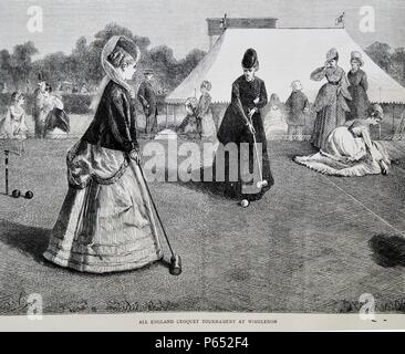 Gravure de l'ensemble de l'Angleterre au tournoi de Wimbledon. Datée 1870 Banque D'Images