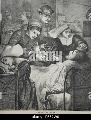 La gravure représente les soeurs blessés. Datée 1870 Banque D'Images