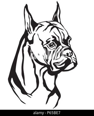 Portrait de décoration de chien Boxer, vector illustration isolé en couleur noir sur fond blanc. Droit pour la conception et de tatouage. Illustration de Vecteur